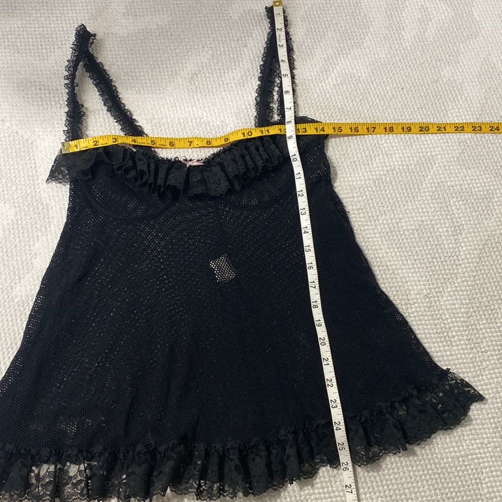 Shirley of Hollywood Black Stretchy Mesh Underwire Pink Bow Babydoll Nighty Med. - Picture 13 of 13
